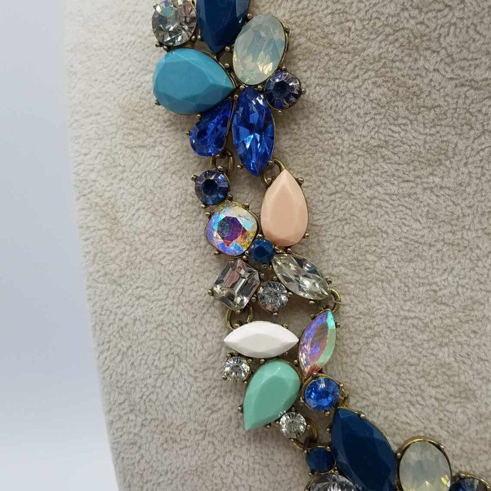 J Crew Shades of Blue Crystal Statement Necklace - Picture 6 of 12